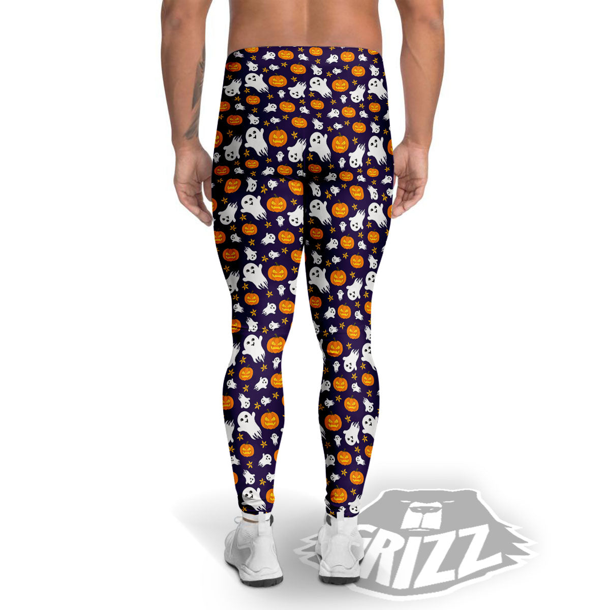 Pumpkin And Ghost Print Pattern Men's Leggings-grizzshop