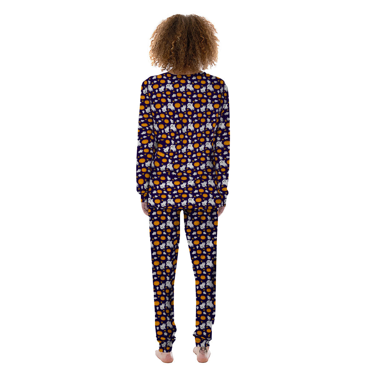 Pumpkin And Ghost Print Pattern Women's Pajamas-grizzshop