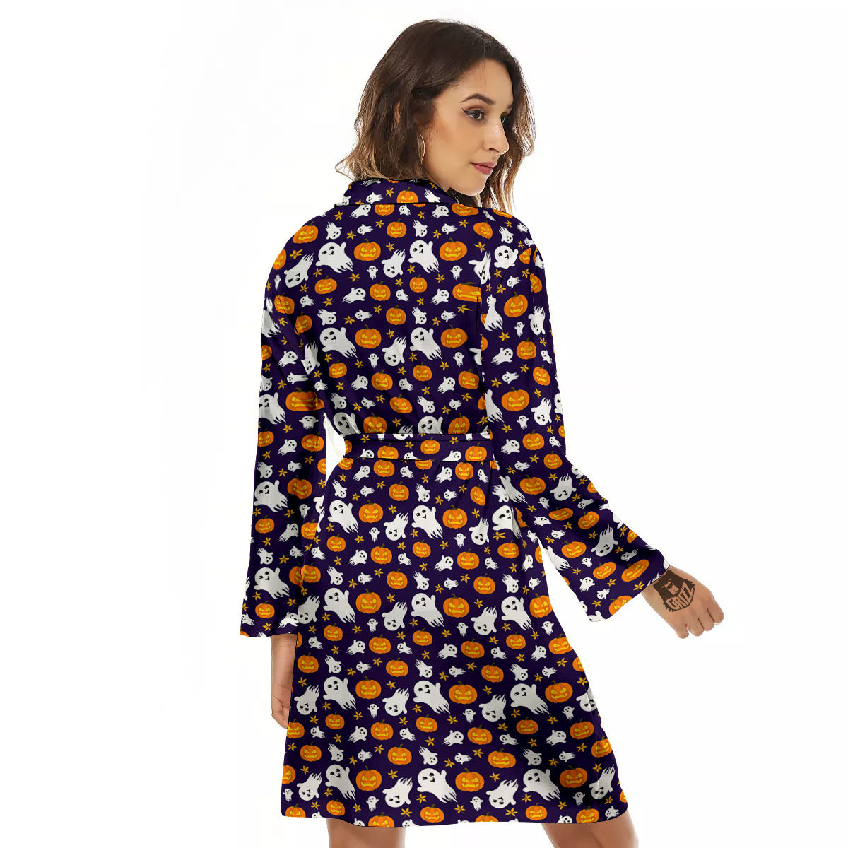 Pumpkin And Ghost Print Pattern Women's Robe-grizzshop