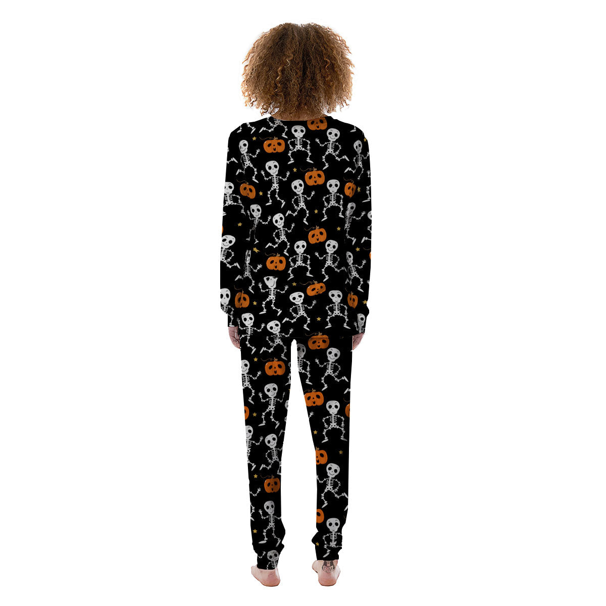 Pumpkin And Skeleton Halloween Print Women's Pajamas-grizzshop