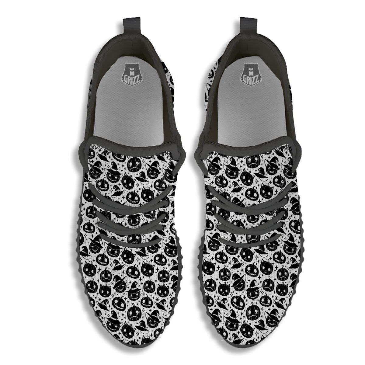 Pumpkin Black Halloween Print Pattern Black Walking Shoes-grizzshop