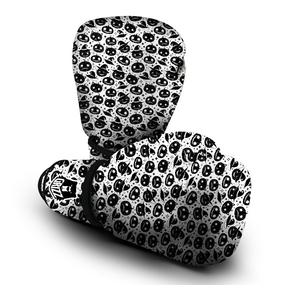 Pumpkin Black Halloween Print Pattern Boxing Gloves-grizzshop