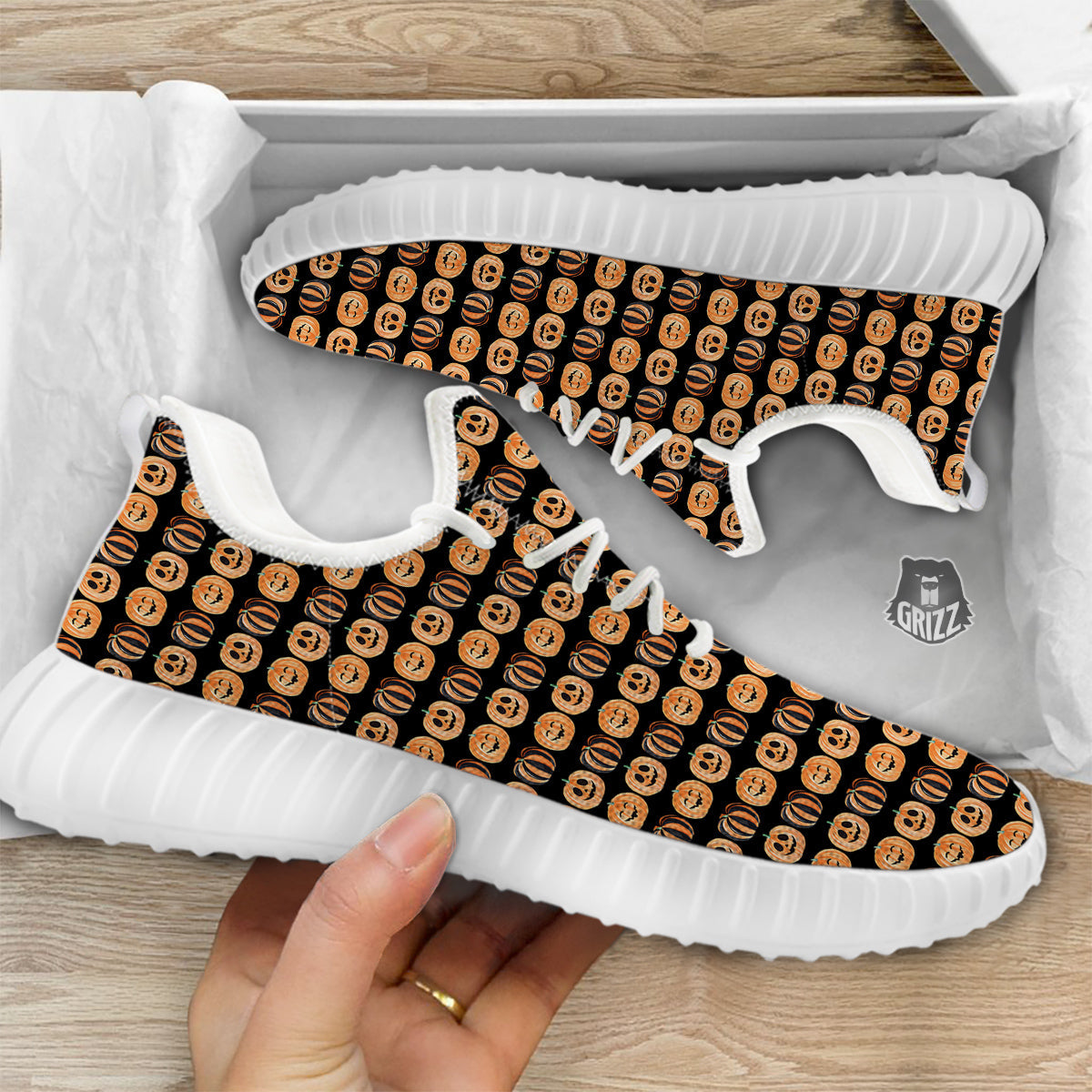 Pumpkin Cute Print Pattern White Walking Shoes-grizzshop