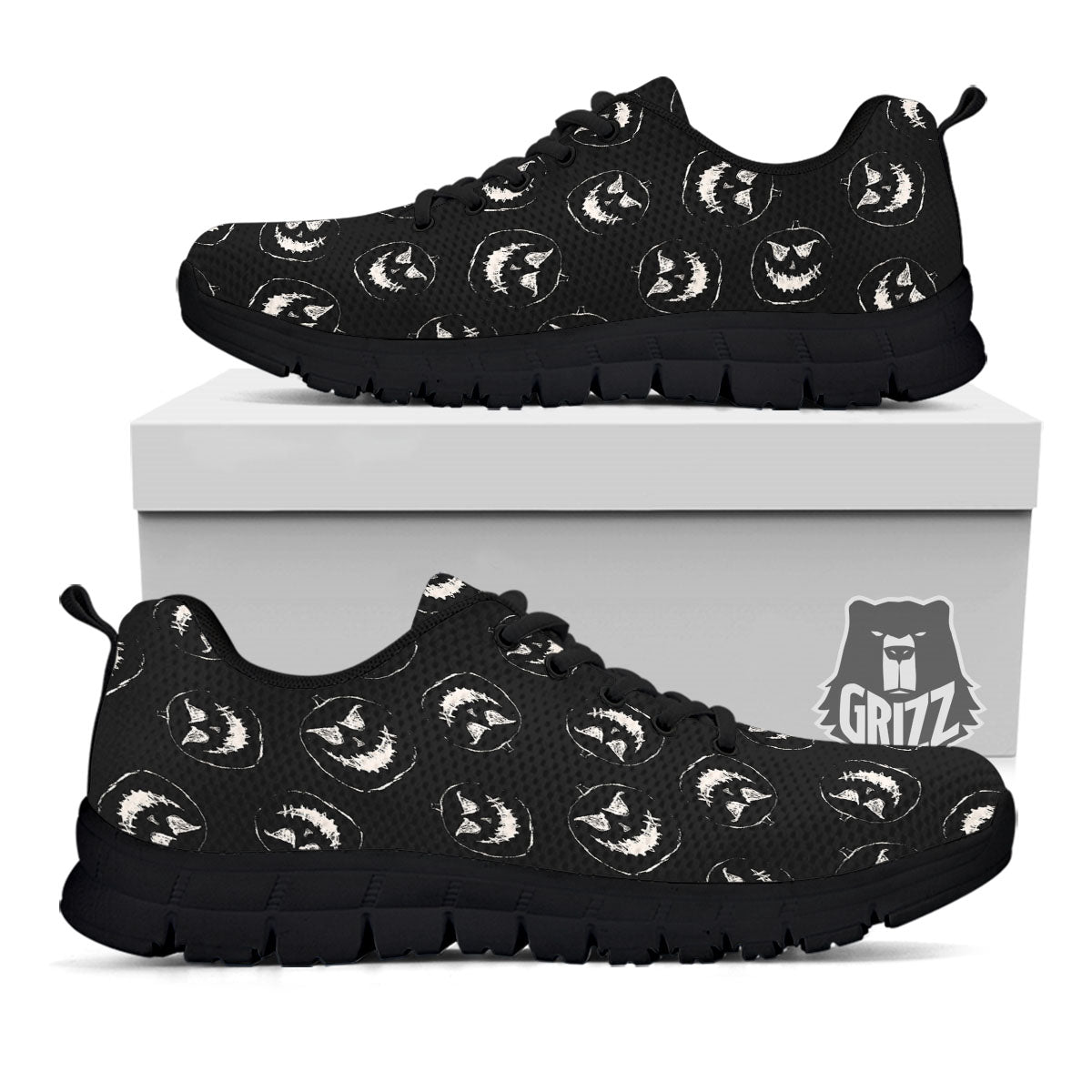 Pumpkin Faces Halloween Print Pattern Black Sneaker-grizzshop