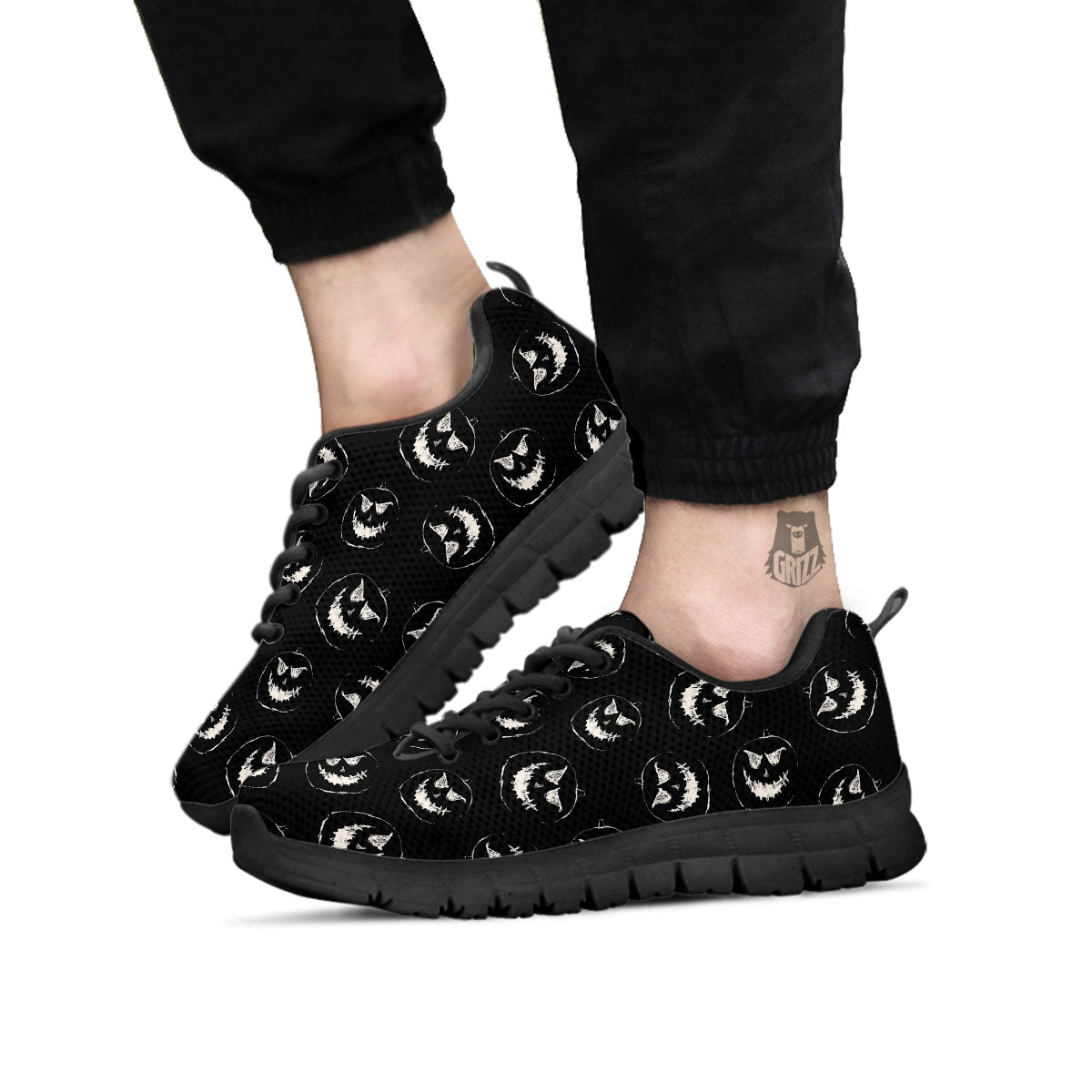 Pumpkin Faces Halloween Print Pattern Black Sneaker-grizzshop