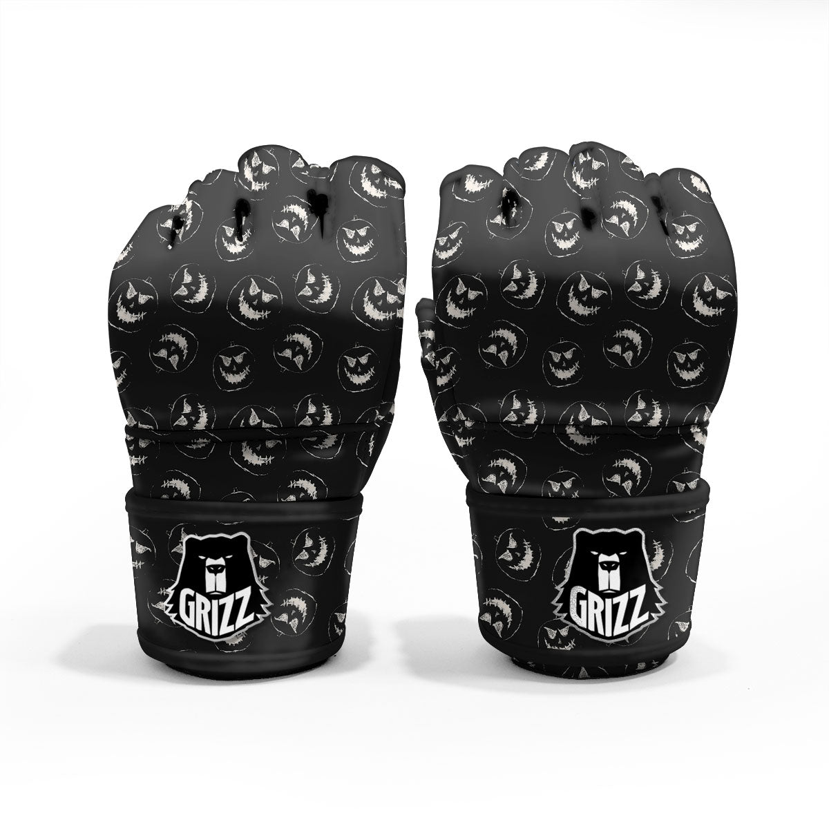 Pumpkin Faces Halloween Print Pattern MMA Gloves-grizzshop