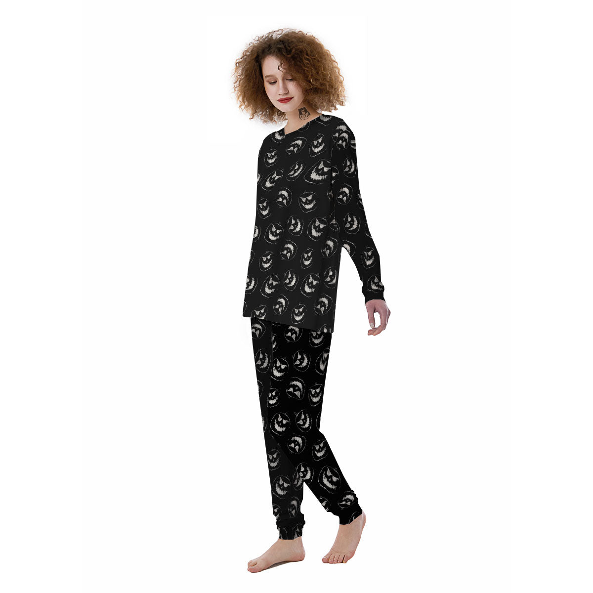Pumpkin Faces Halloween Print Pattern Women's Pajamas-grizzshop