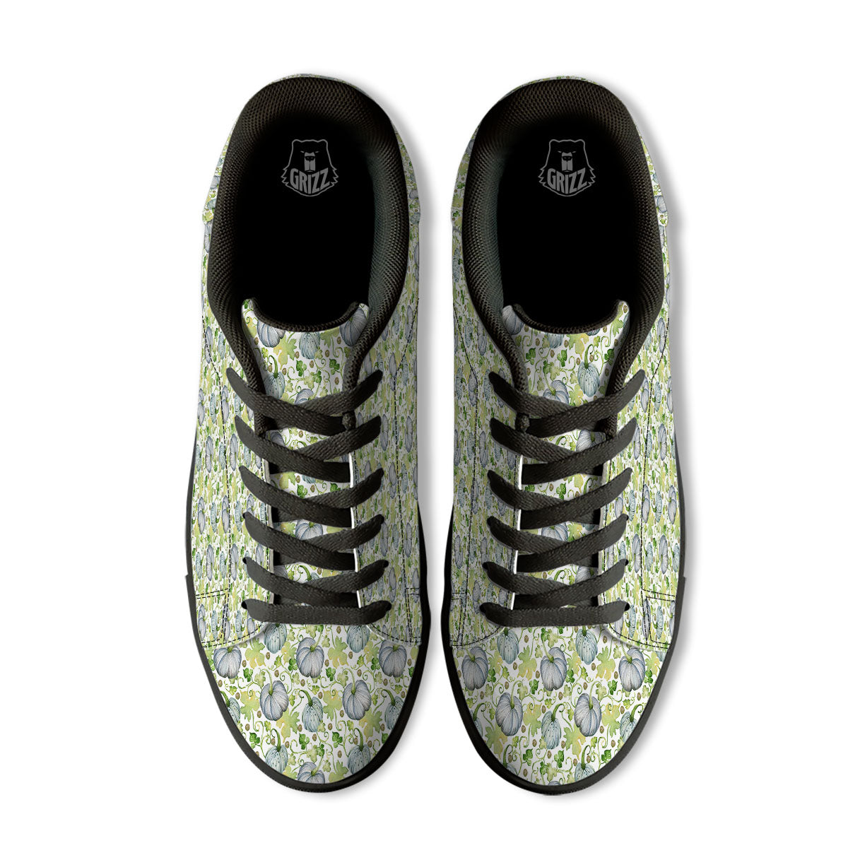 Pumpkin Green Print Pattern Black Low Top Sneakers-grizzshop