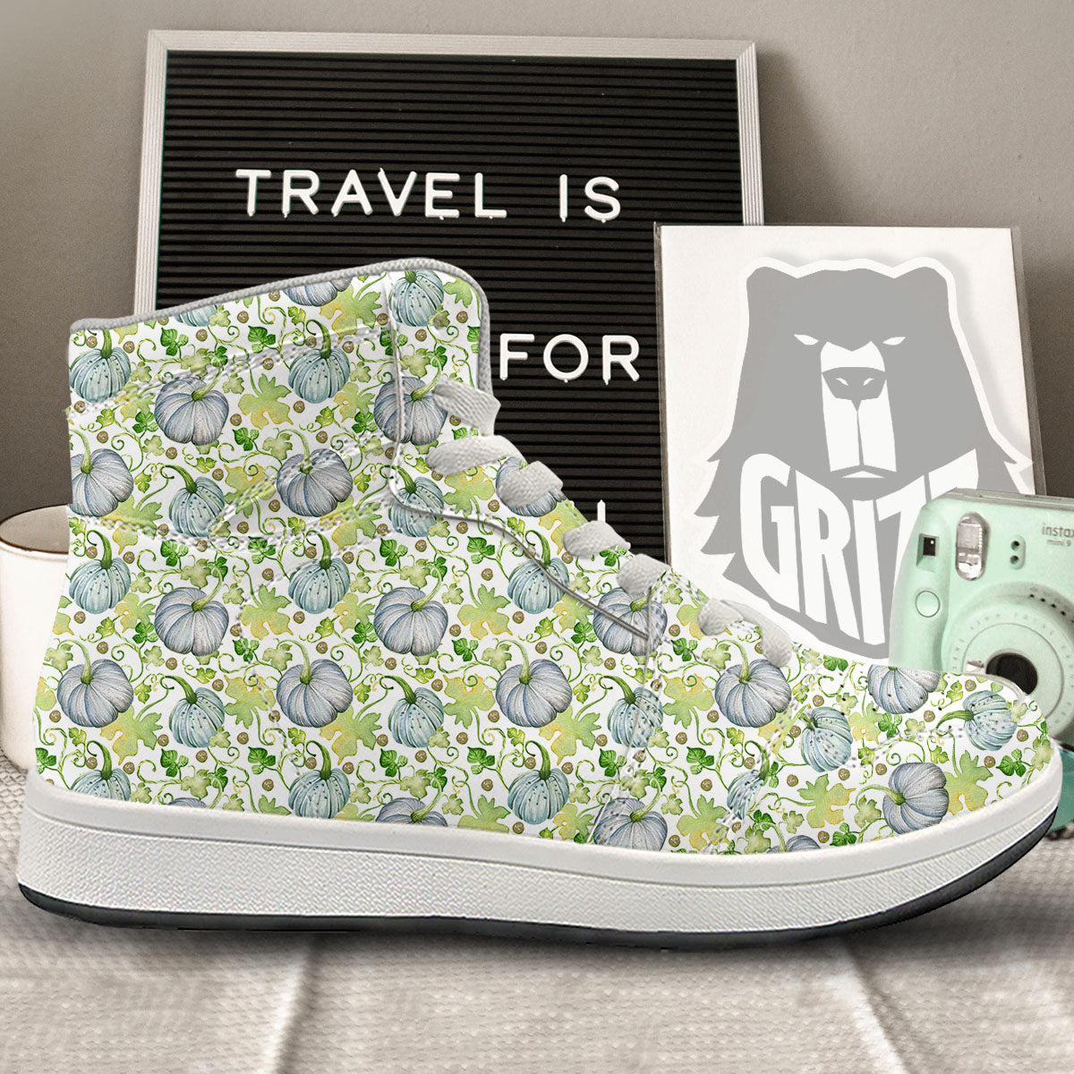 Pumpkin Green Print Pattern High Top Sneakers-grizzshop