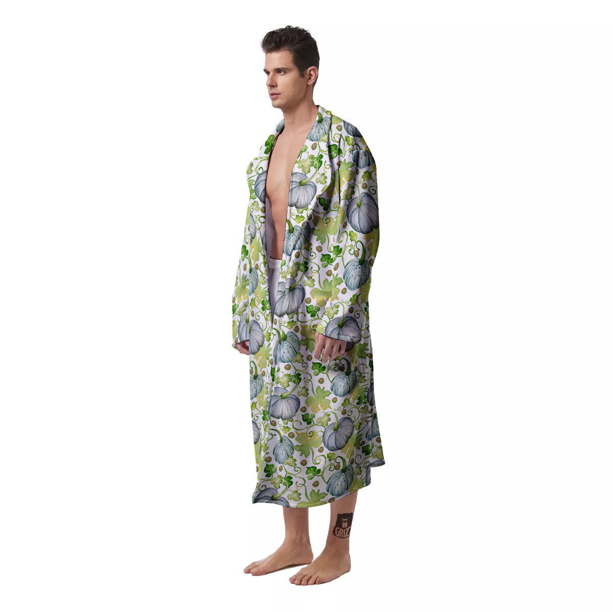 Pumpkin Green Print Pattern Men's Robe-grizzshop