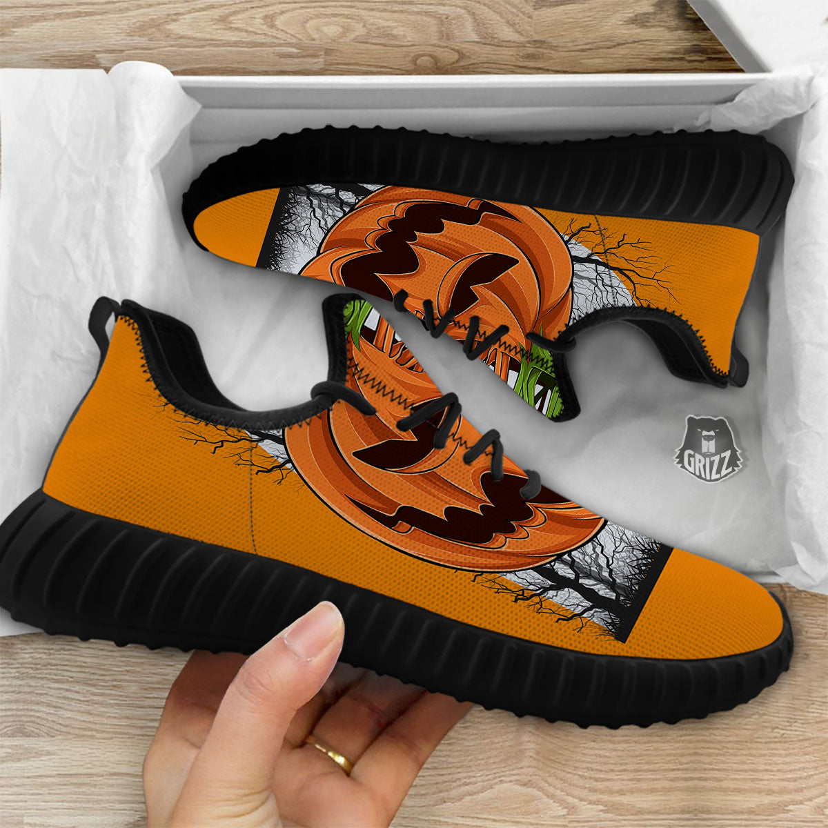 Pumpkin Halloween Character Print Black Walking Shoes-grizzshop