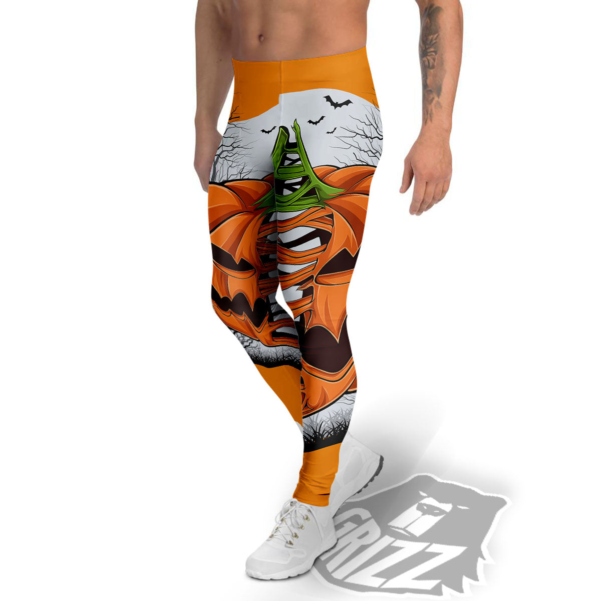 Pumpkin Halloween Character Print Men's Leggings-grizzshop