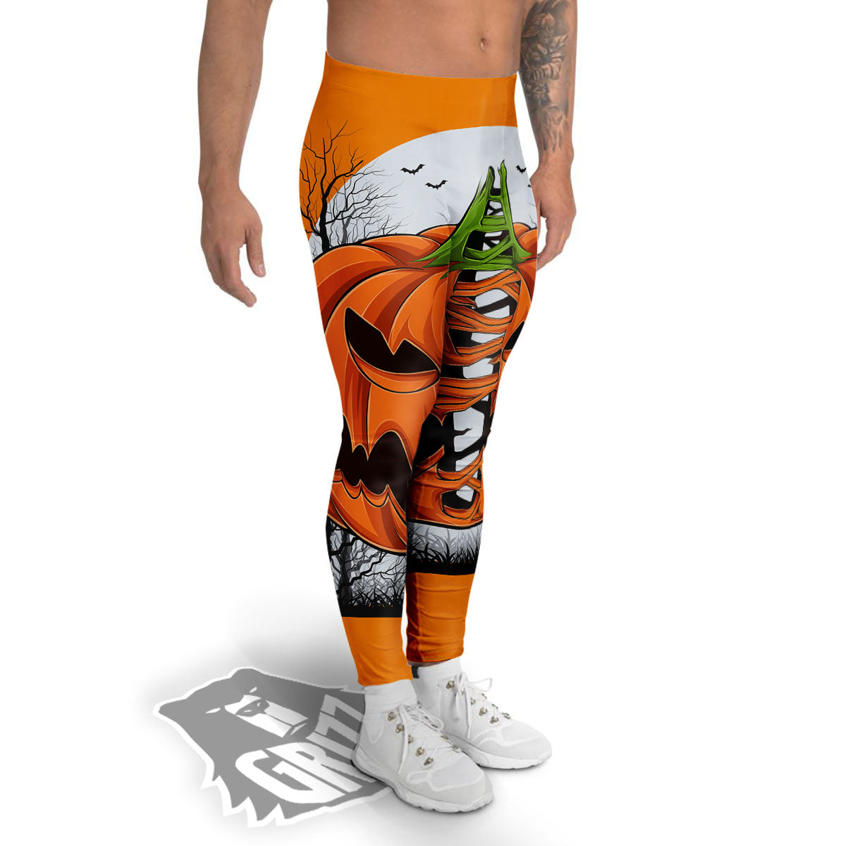 Pumpkin Halloween Character Print Men's Leggings-grizzshop
