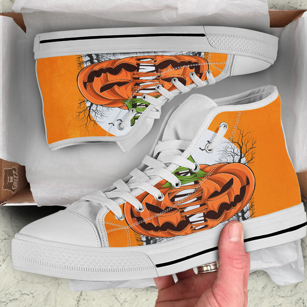 Pumpkin Halloween Character Print White High Top Shoes-grizzshop