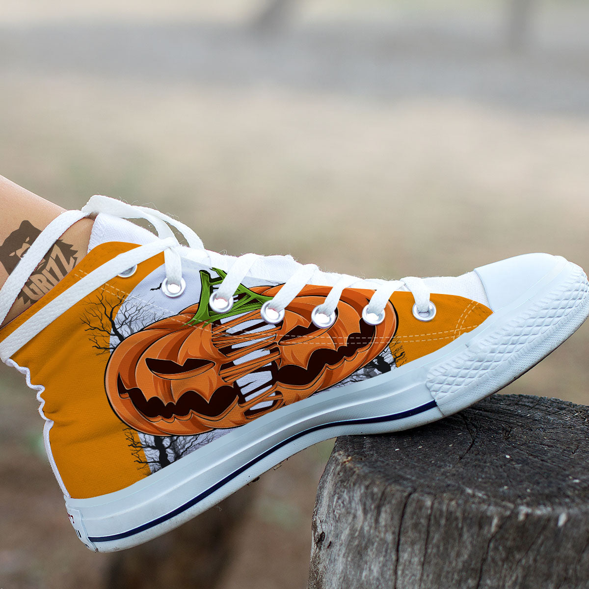 Pumpkin Halloween Character Print White High Top Shoes-grizzshop