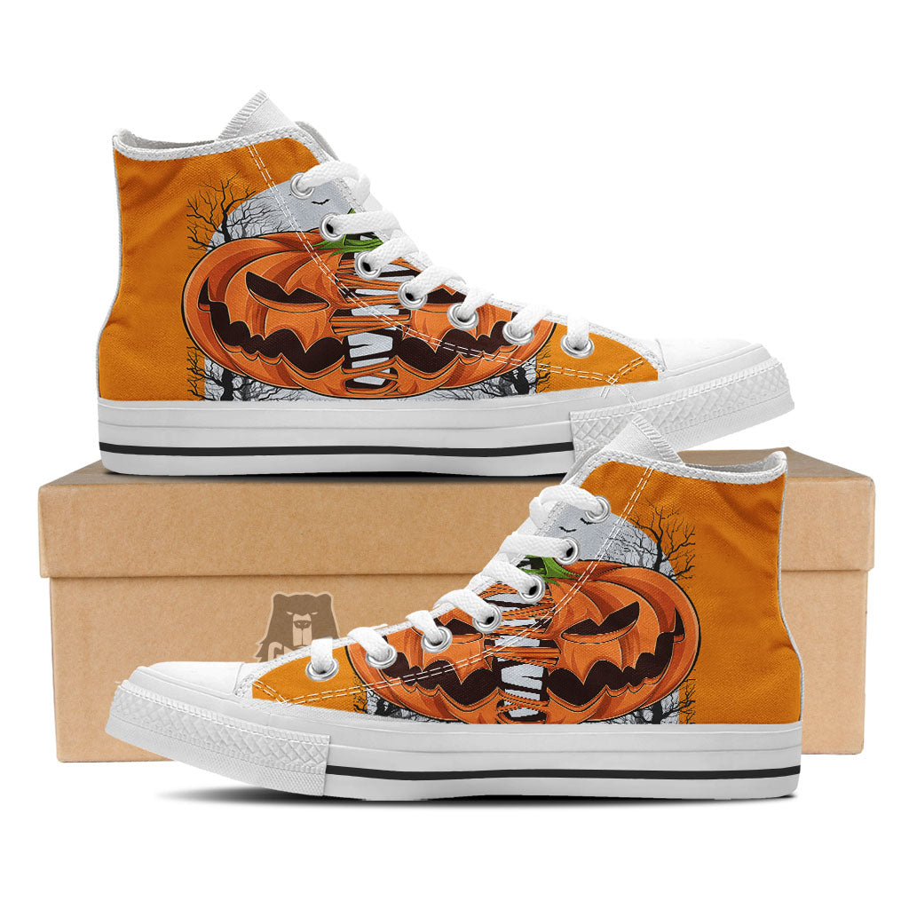 Pumpkin Halloween Character Print White High Top Shoes-grizzshop