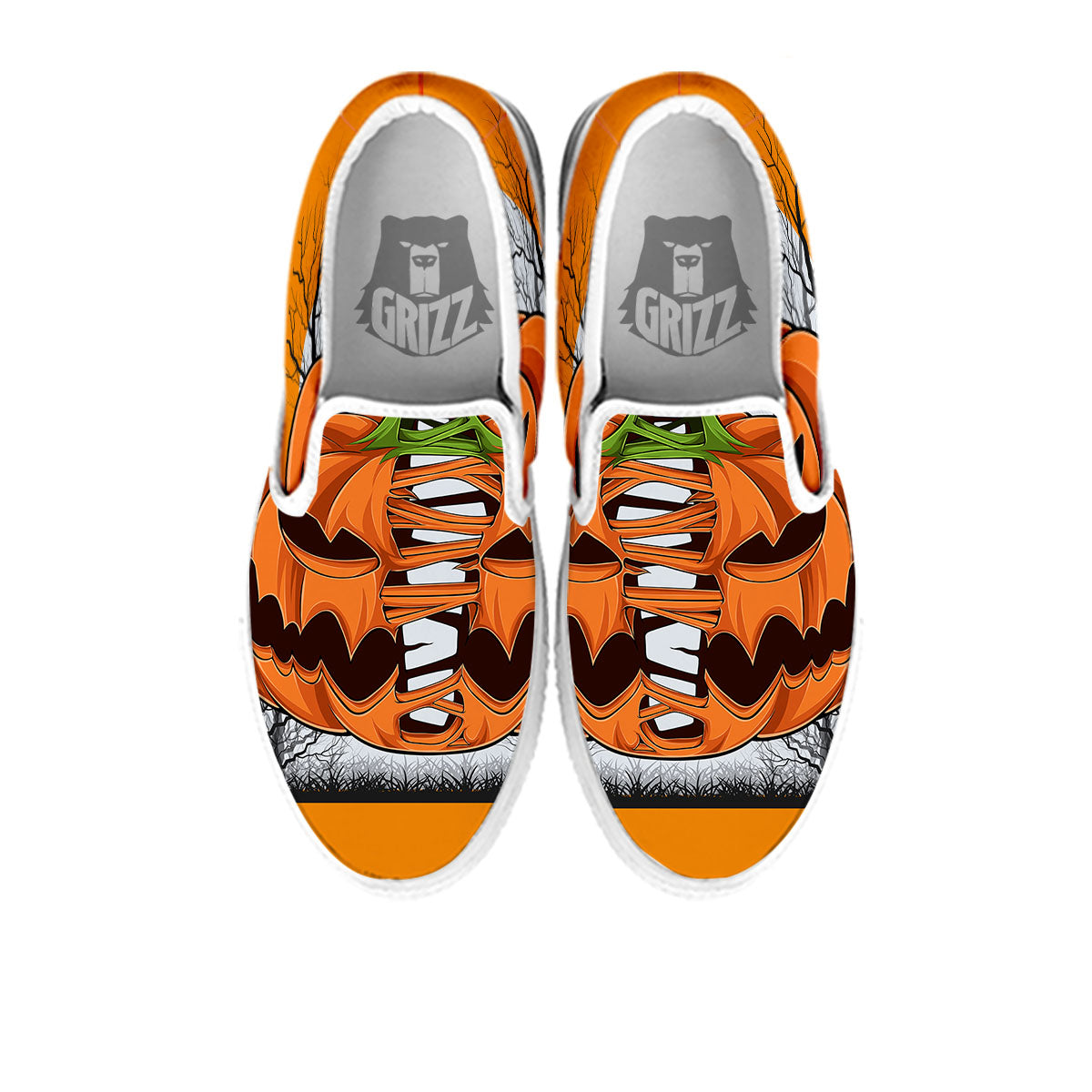Pumpkin Halloween Character Print White Slip On Shoes-grizzshop