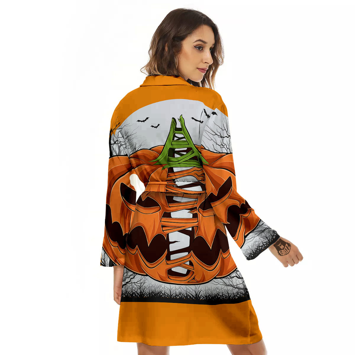 Pumpkin Halloween Character Print Women's Robe-grizzshop