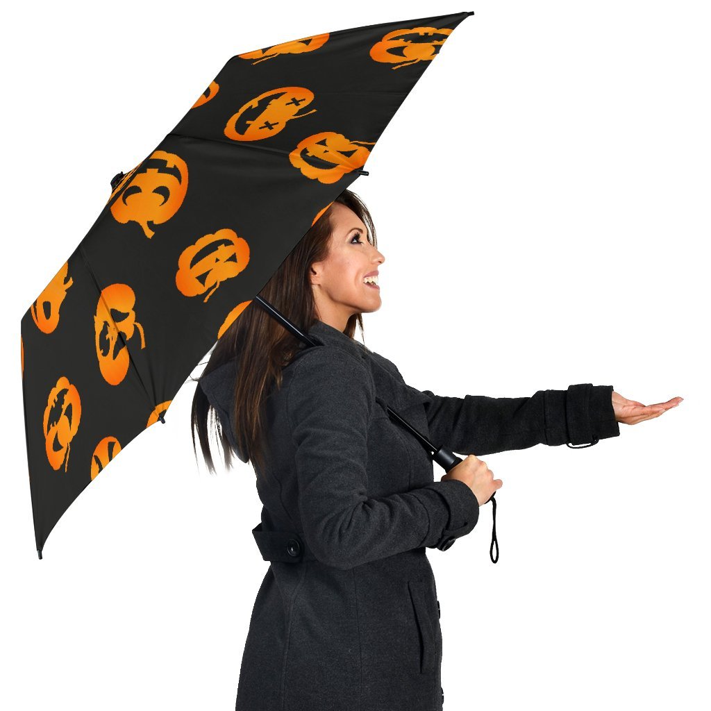 Pumpkin Halloween Pattern Print Automatic Foldable Umbrella-grizzshop