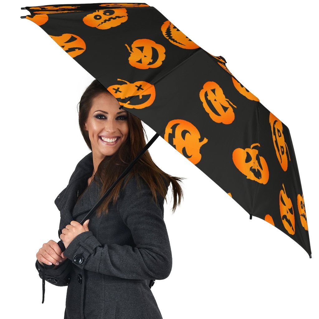 Pumpkin Halloween Pattern Print Automatic Foldable Umbrella-grizzshop