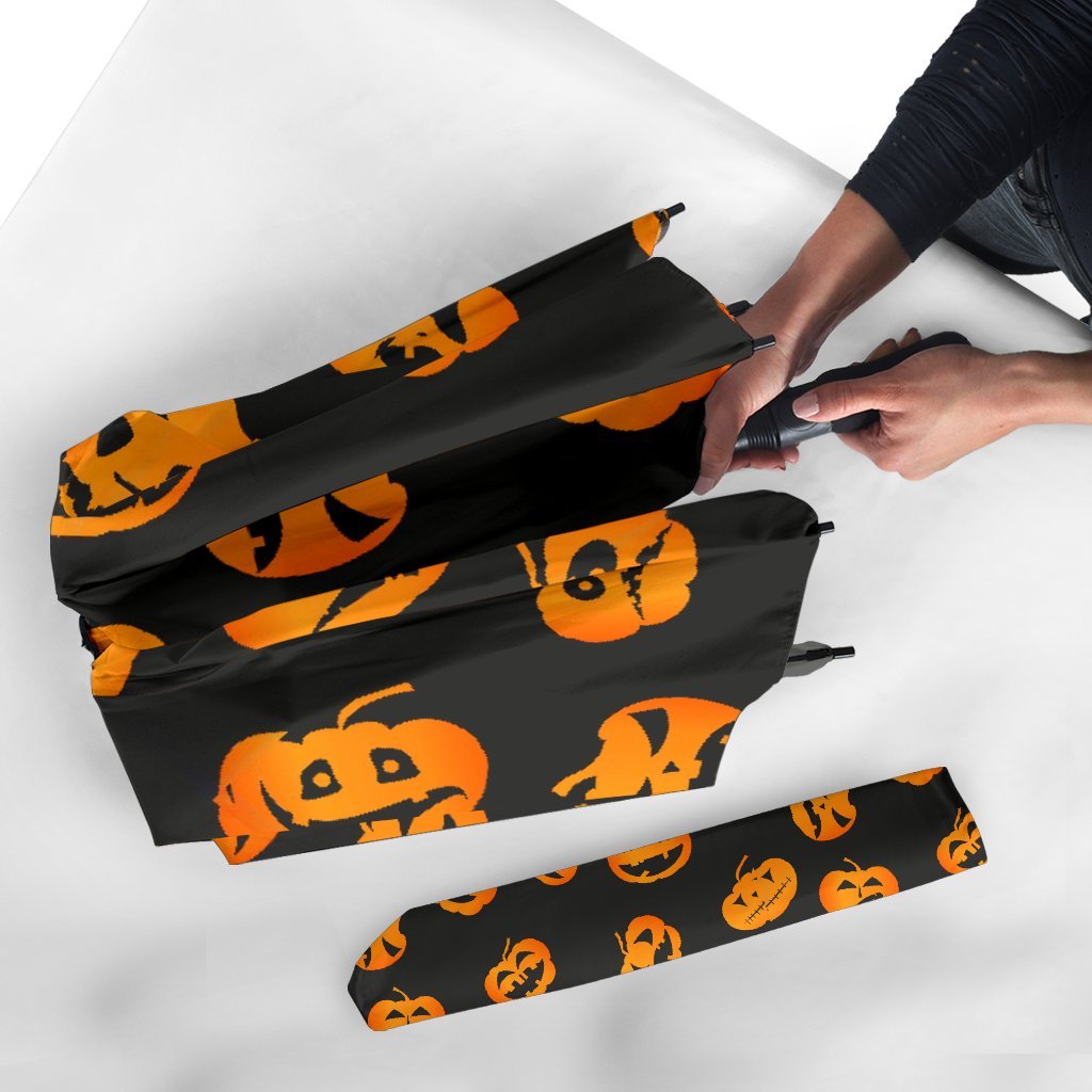 Pumpkin Halloween Pattern Print Automatic Foldable Umbrella-grizzshop
