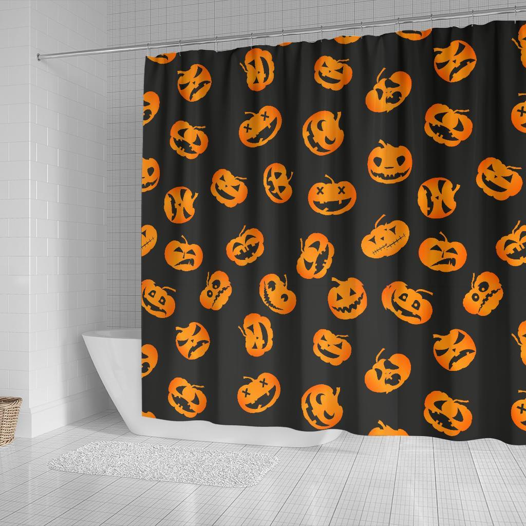 Pumpkin Halloween Pattern Print Bathroom Shower Curtain-grizzshop