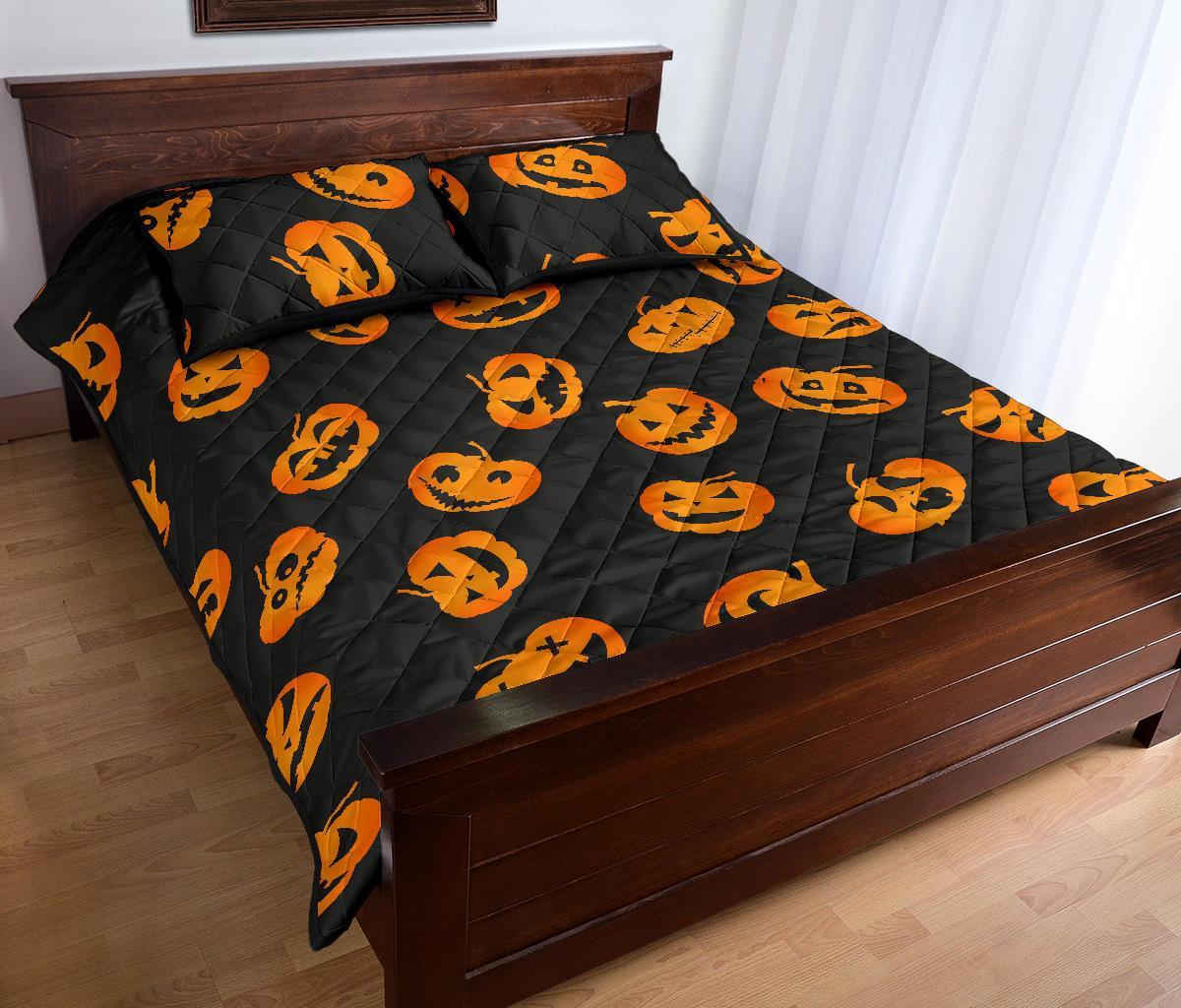 Pumpkin Halloween Pattern Print Bed Set Quilt-grizzshop