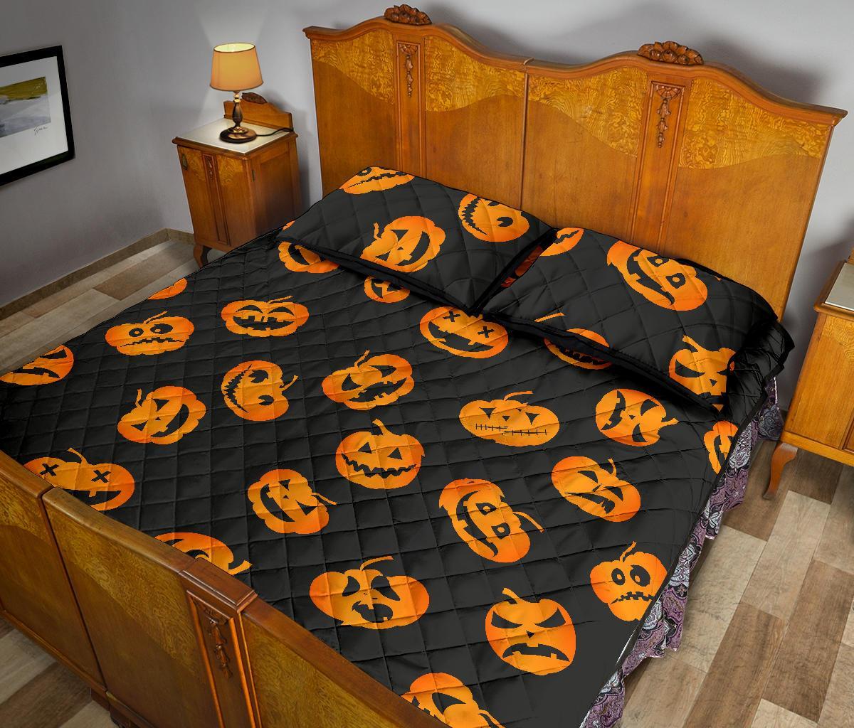 Pumpkin Halloween Pattern Print Bed Set Quilt-grizzshop