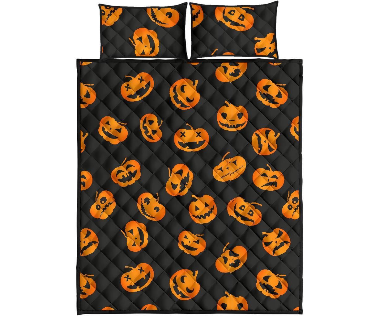 Pumpkin Halloween Pattern Print Bed Set Quilt-grizzshop