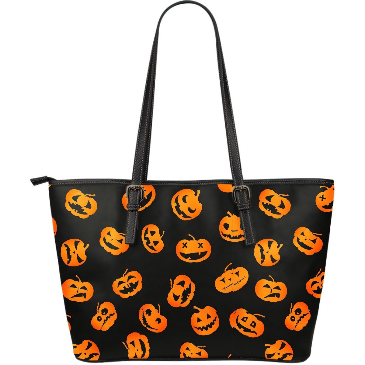 Pumpkin Halloween Pattern Print Leather Tote Bag-grizzshop