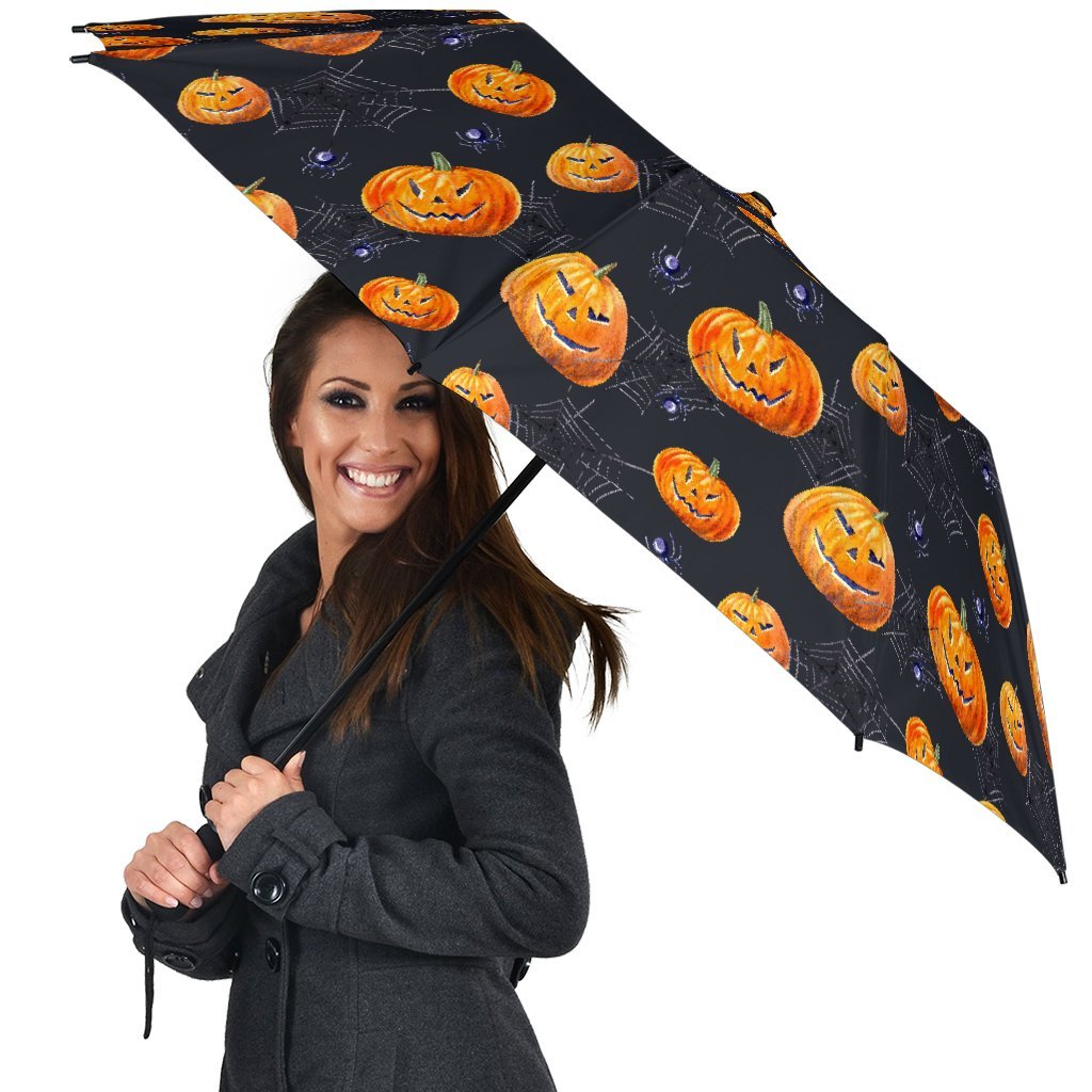 Pumpkin Halloween Print Pattern Automatic Foldable Umbrella-grizzshop
