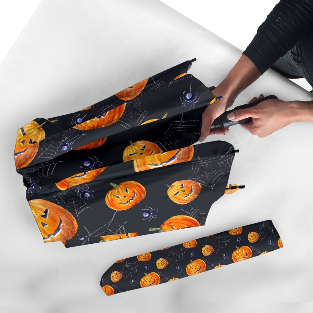 Pumpkin Halloween Print Pattern Automatic Foldable Umbrella-grizzshop