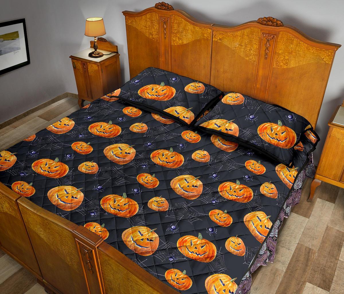 Pumpkin Halloween Print Pattern Bed Set Quilt-grizzshop