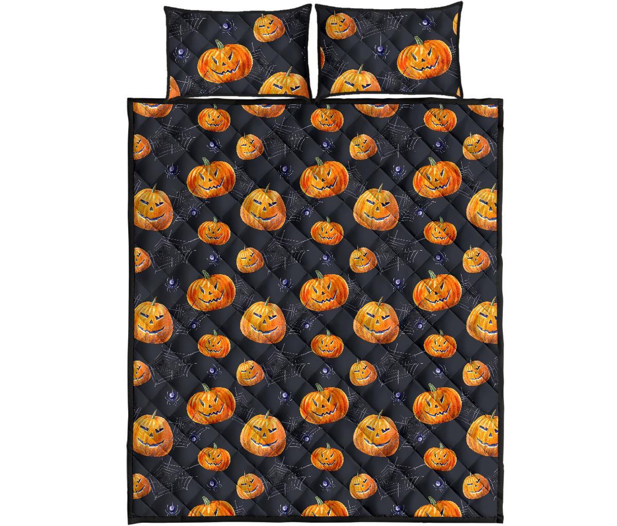 Pumpkin Halloween Print Pattern Bed Set Quilt-grizzshop