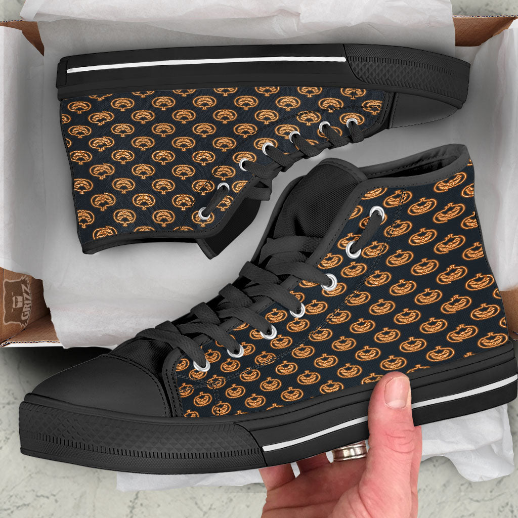 Pumpkin Halloween Print Pattern High Top Shoes-grizzshop