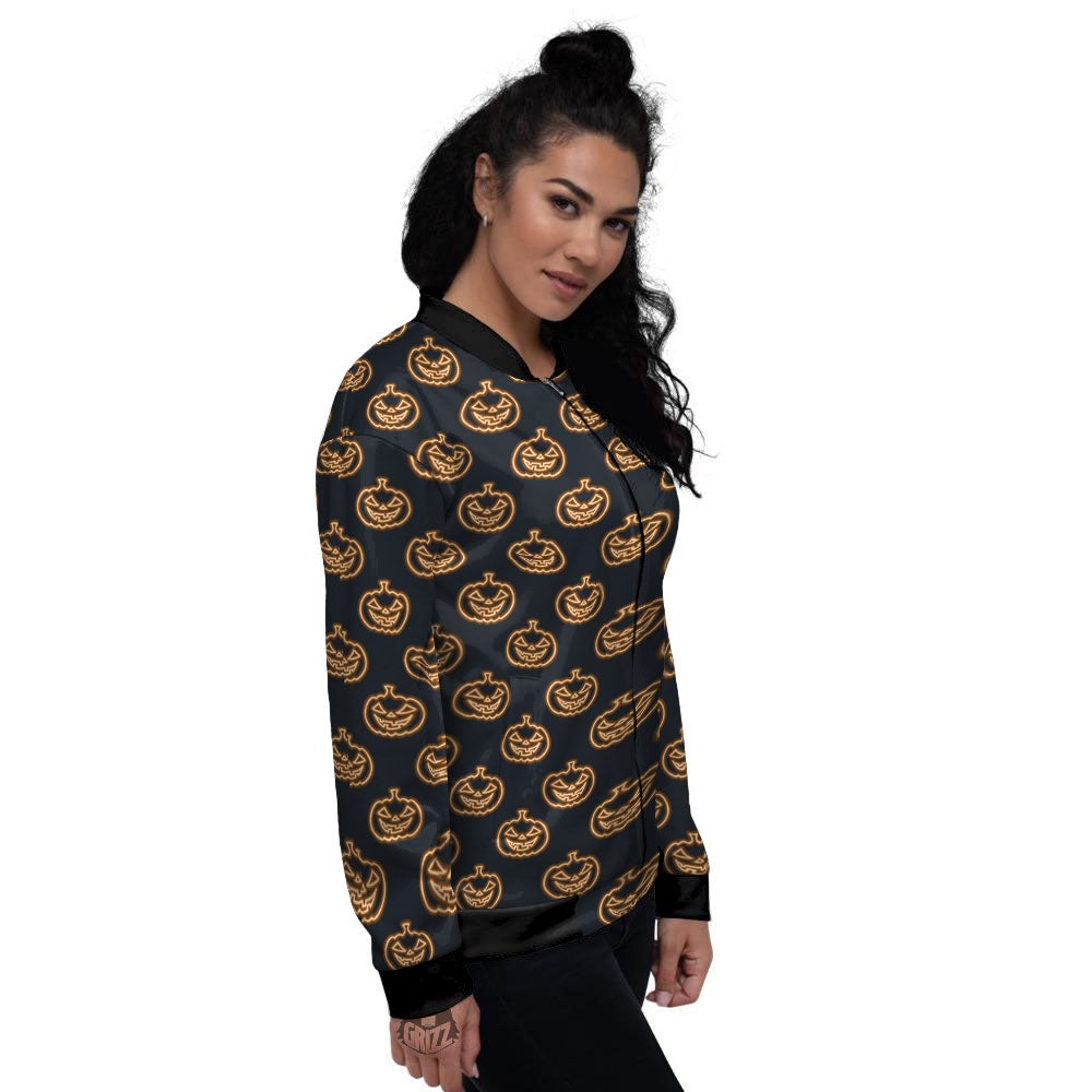 Pumpkin Halloween Print Pattern Women's Bomber Jacket-grizzshop