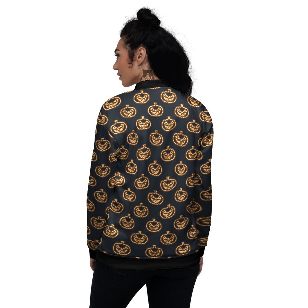 Pumpkin Halloween Print Pattern Women's Bomber Jacket-grizzshop