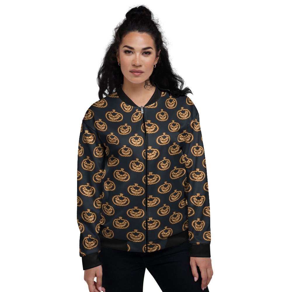 Pumpkin Halloween Print Pattern Women's Bomber Jacket-grizzshop