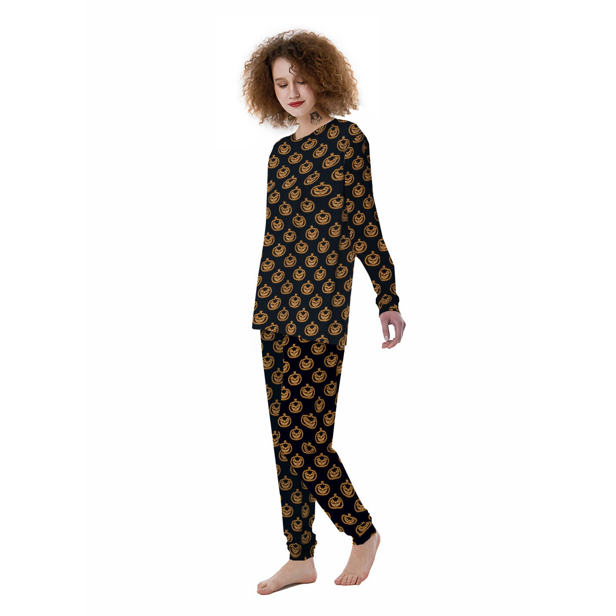 Pumpkin Halloween Print Pattern Women's Pajamas-grizzshop