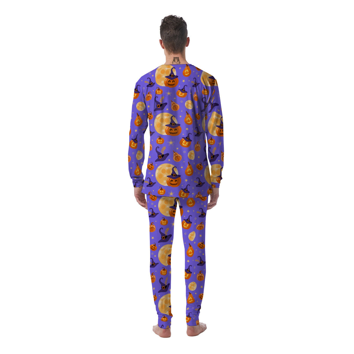 Pumpkin Halloween Purple Print Pattern Men's Pajamas-grizzshop