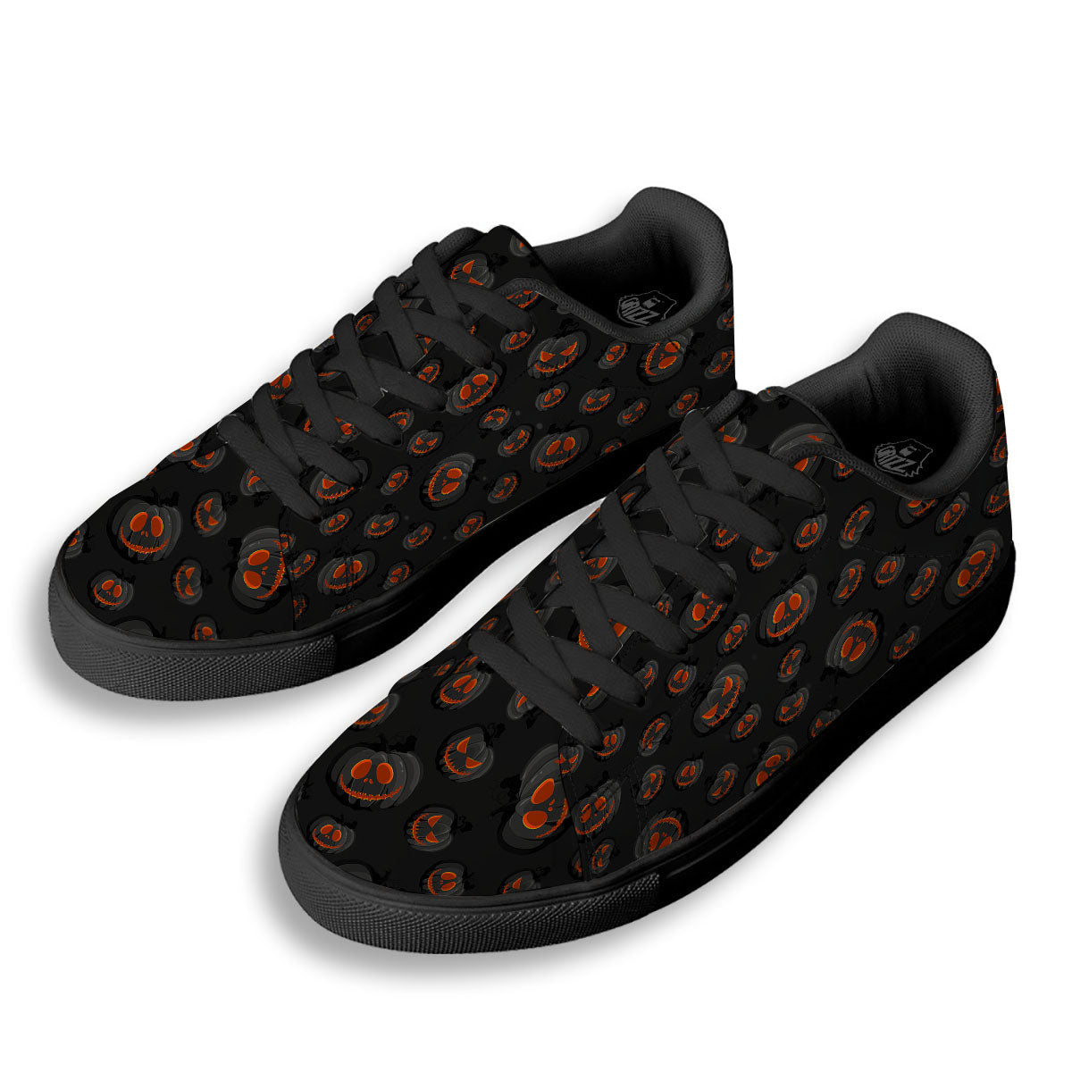 Pumpkin Jack O' Lantern Halloween Print Black Low Top Sneakers-grizzshop