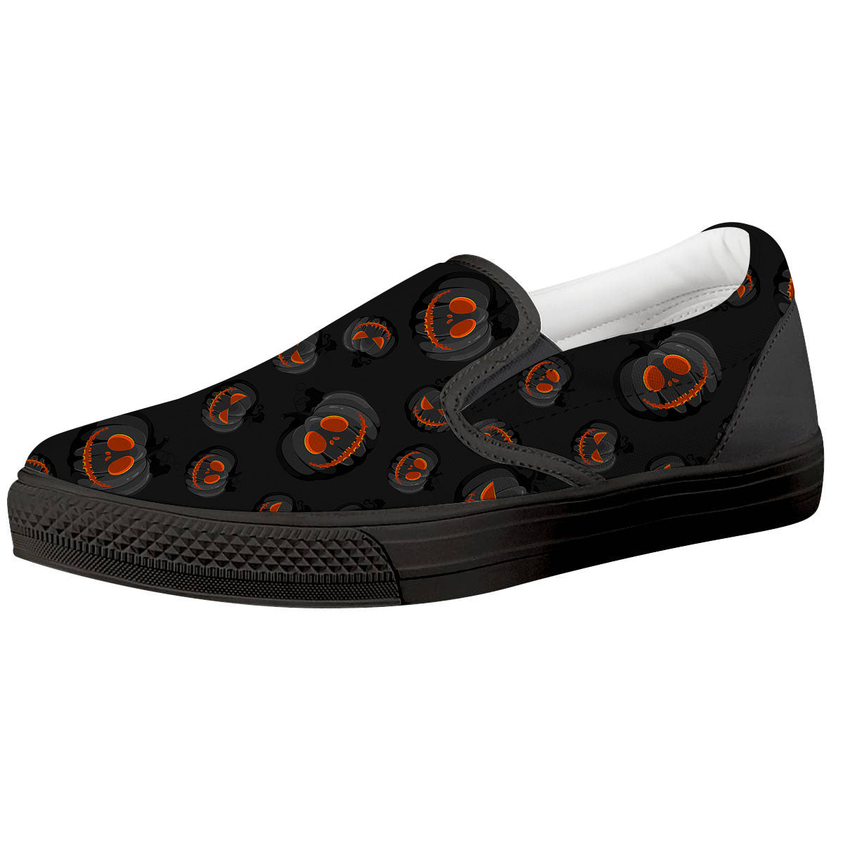 Pumpkin Jack O' Lantern Halloween Print Black Slip On Shoes-grizzshop