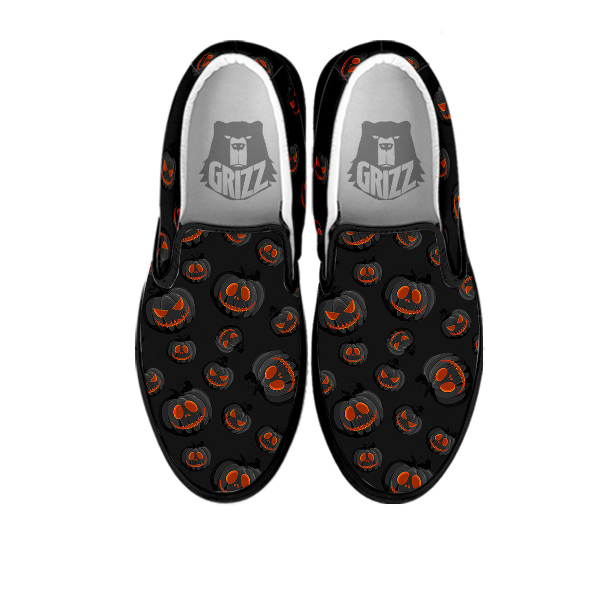 Pumpkin Jack O' Lantern Halloween Print Black Slip On Shoes-grizzshop