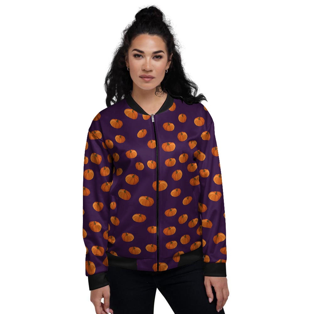 Pumpkin Little Print Pattern Women's Bomber Jacket-grizzshop