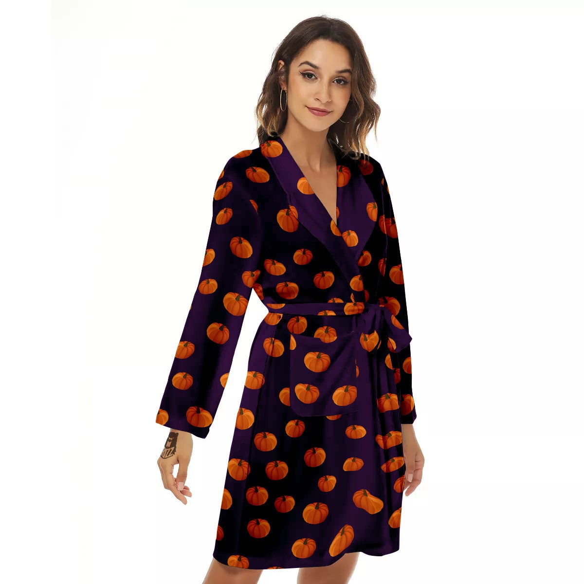 Pumpkin Little Print Pattern Women's Robe-grizzshop