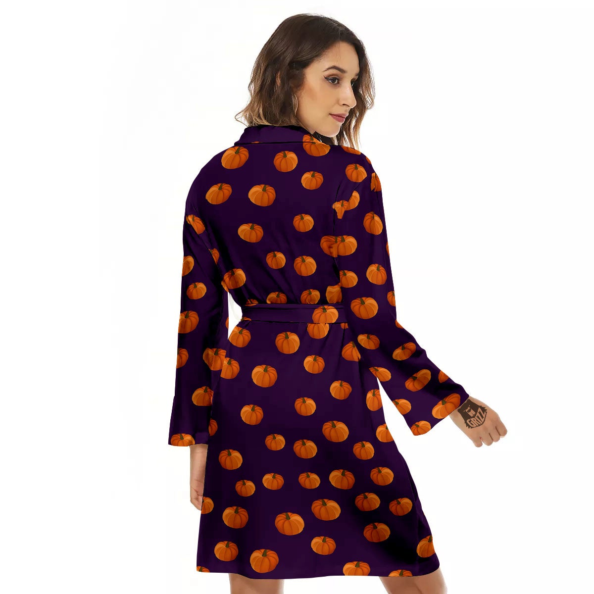 Pumpkin Little Print Pattern Women's Robe-grizzshop