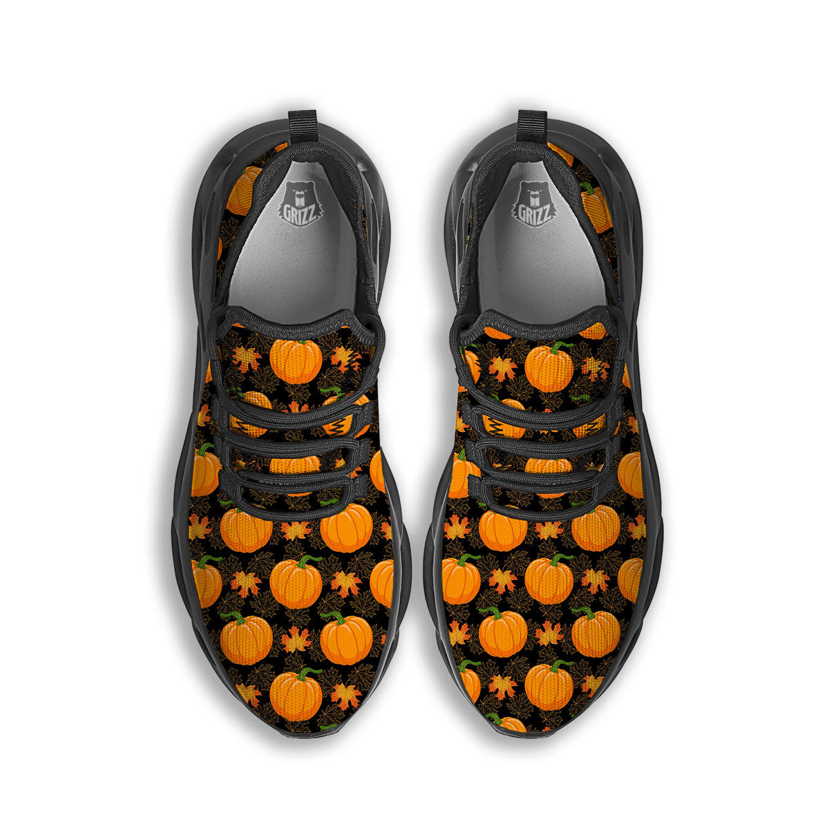 Pumpkin Orange Print Pattern Black Running Shoes-grizzshop