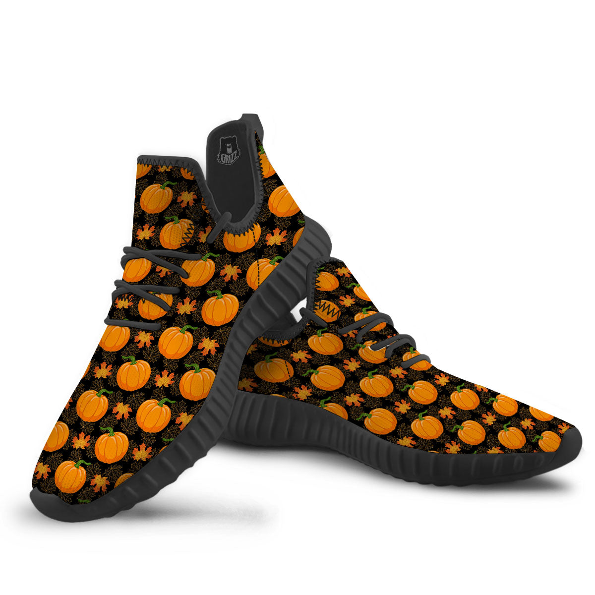 Pumpkin Orange Print Pattern Black Walking Shoes-grizzshop
