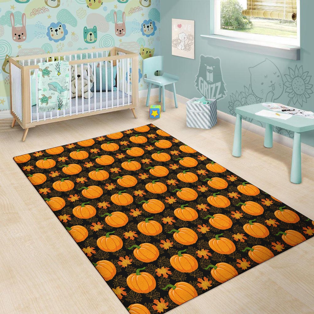 Pumpkin Orange Print Pattern Floor Mat-grizzshop