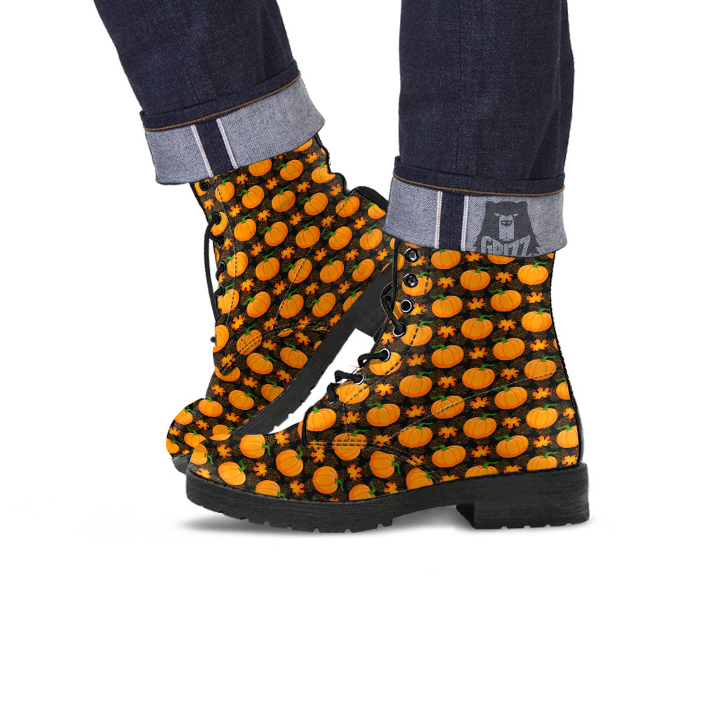 Pumpkin Orange Print Pattern Leather Boots-grizzshop